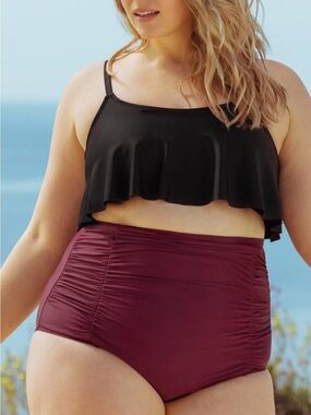 Shapermint Burgundy High-Waist Bikini Bottom